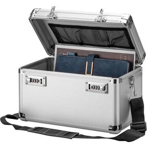 LOCKCURX Large Lock Box - Security Combination Lock Box, Locking Storage Case for Personal Items and Medicine, Childproof Lockable Lockbox for Home/Office/School, 15.1x9.4x8.7 Inch, Silver