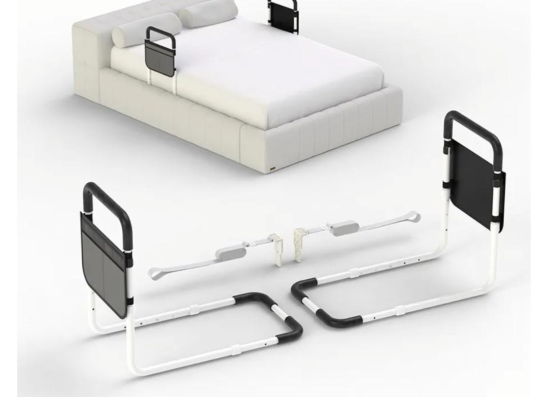 Double Bed Rails for Elderly Adults Safety, Bed Rails for Seniors, Dual Bed Handle Bedside Assist, Adjustable Bed Bar for Fall Prevention, Medical Bed Cane Fits Twin, Queen, Full, King Bed (2 Pack)