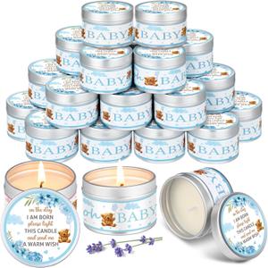 MTLEE 24 Pcs Bear Baby Shower Party Favors Candles Lavender Scented Baby Shower Favors for Guests Rustic Tealights Candles Gender Reveal Return Gifts Girl Boy(1.2 Oz, Blue) (as pictures shown)