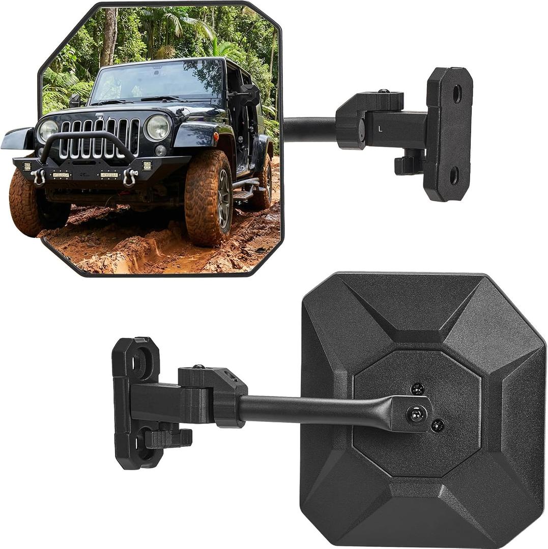 JOYTUTUS Mirrors Doors Off Compatible with 1997-2018 Wrangler TJ JK JKU Unlimited, 9" Extra Large HD Glass with 360 Adjustable Angle, Quick Release Base for Off-Road Mirrors