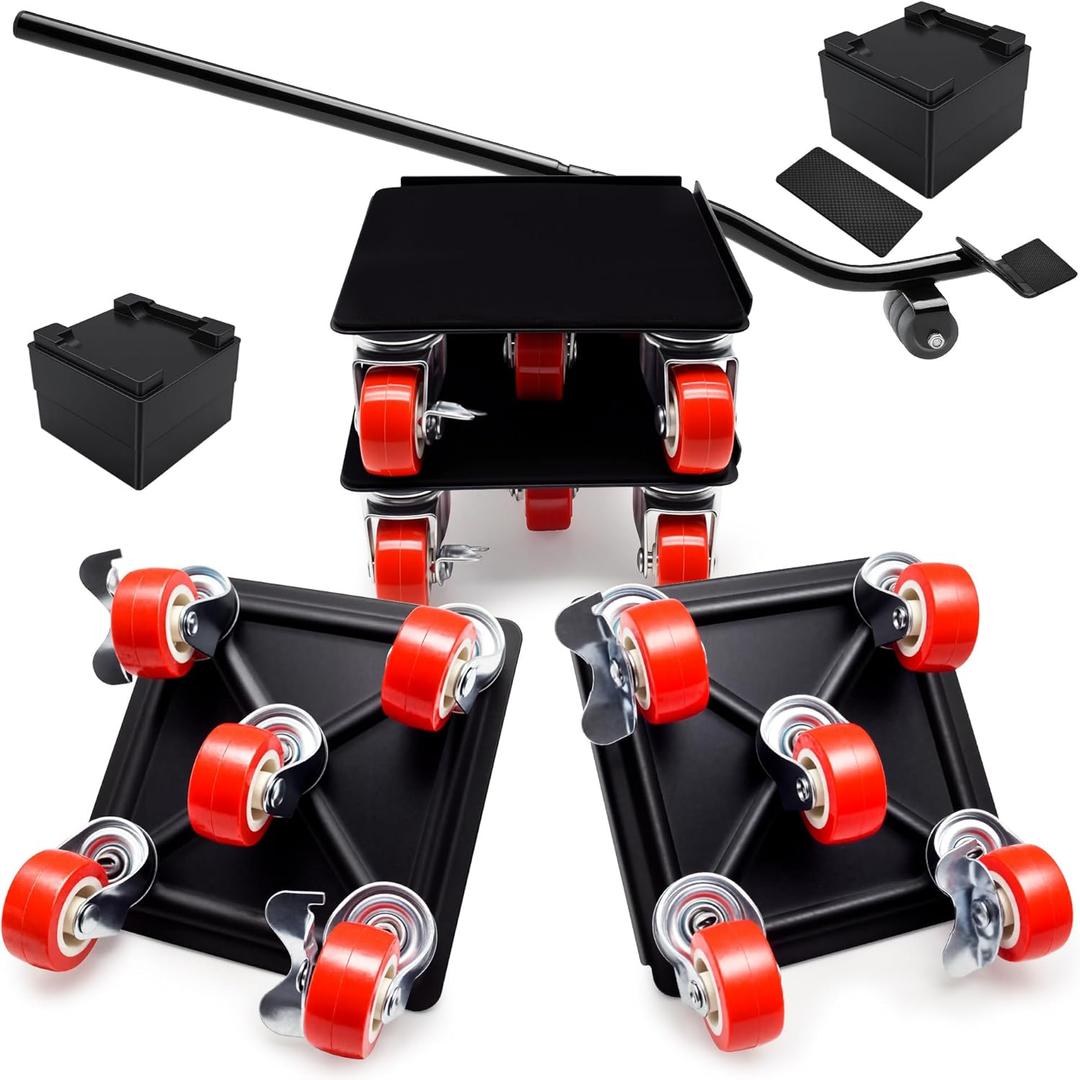 Heavy Duty Industrial Furniture Movers with Wheels, Dolly, Lifter, Sliders, 5 Rollers Casters Cart, Black, 1200 lb Capacity