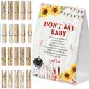 2 x BBQ Don't Say Baby Game for Baby Shower, Pack of One 5x7 Sign and 50 Mini Natural Clothespins, Backyard Baby Shower Decoration, Gender Neutral Party Supplies - SC20