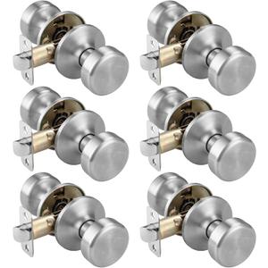 Black Door Knobs, Pismo Door Knob with Lock, Privacy Door Handles Interior for Bath & Bed (Passage, Brushed Nickel, 6)