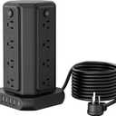 Surge Protector Power Strip Tower with USB Ports, 15 FT Extension Cord Tower with 16 Widely Spaced Outlets 4 USB Ports, 1080 Joules, Overload Protection, Flat Plug Power Strip for Home, Office, Black