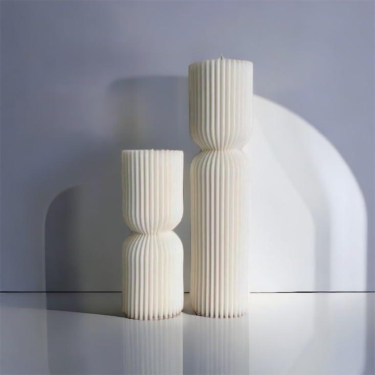 She and Brie Aesthetic Ribbed Pillar Candle Set| Aesthetic Room Decor| Wedding table decor| Dinner Candles| Candle Gift Set| Column Candles| Hourglass Pillar| Set of 2