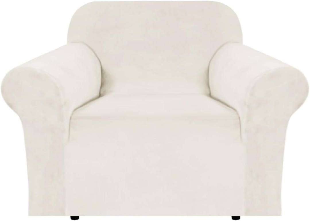 H.VERSAILTEX Stretch Velvet Armchair Cover Couch Covers 1 Cushion Chair Slipcover for Living Room Furniture Cover Crafted from Thick Comfy Rich Velour (Chair 31"-49", Porcelain)