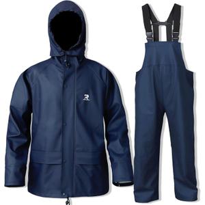 Rain Suits for Men Waterproof Rain Jacket Coat Pants Heavy Duty Women Fishing Rain Gear Workwear (Navy, Large)