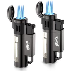 Torch Lighter, Refillable Windproof Adjustable Quad Jet Flame Butane Lighter for Candle Grill BBQ Camping Fireworks, 2 Pack (No Fuel Included)