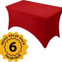 6-Pack Premium Red Spandex Tablecloths for 4ft Rectangle Tables, Stain & Wrinkle-Resistant, Washable Stretch Polyester Fitted Table Cover for Weddings, Banquets, Trade Shows Events