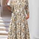 Zeagoo 3/4 Sleeve Women's Dress Casual Flowy A-Line Midi Tshirt Dresses with Pockets Crewneck Vocation Boho Beach Sundress (L)