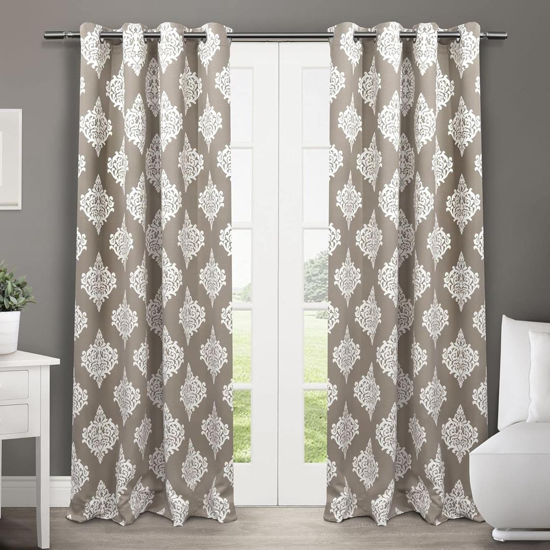 Exclusive Home Curtains - EH7945-03 2-84G Medallion Blackout Grommet Top Curtain Panel Pair, 52x84, Taupe, 2 Piece
