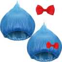 Geyoga Blue Wig with Red Bow Unisex Funny Crazy Hair Wig for World Book Day Costume Cosplay
