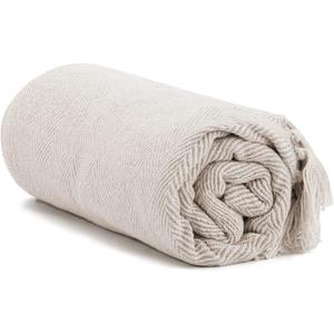 Americanflat 50x60 Throw Blanket - Soft and Breathable Cotton Throw Blanket for Couch, Bed, Chair - Decorative Blanket Perfect for Home, Office, or Outdoor Use - Cream Herringbone Blanket