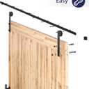 SMARTSTANDARD 11 FT Heavy Duty Sturdy Sliding Barn Door Hardware Kit, Black, (Whole Set Includes 1x Pull Handle Set & 1x Floor Guide) Fit 66" Wide Door Panel (I Shape Hanger)