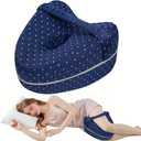 Knee Pillow for Side Sleepers Hip Pain,Alignment Pillows for Side Sleepers with Adjustable Strap,Leg Pillow for Side Sleeping,Shaped Memory Foam Pillows Relieving Leg, Back, Knee,Grid Blue (Navy Blue)
