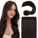 Invisible Wire Hair Extensions Real Human Hair 12 Inch Dark Brown Halo Hair Extensions with Clips Hidden Wire Extensions Adjustable Fish Line Hair Extensions For Women 70g,#02 Dark Brown
