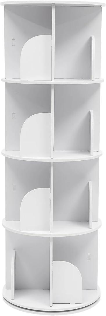 Rotating Bookshelf 2/4-Tier Wooden Rotatable Bookshelf 360Display Floor Standing Storage Rack, White Multifunctional Organizer(4-Tier)