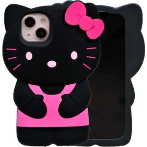 Cartoon Case for iPhone 14 Pro 6.1"2022, Fashion Cute 3D Kawaii Soft Silicone Protective Gel Shockproof Gel Back Cover for Kids Women Girls Boys (Black)