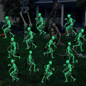 12 Pcs 20 inch Halloween Flamingos Decorations Outdoor Glow in the Dark Halloween Skeleton Flamingo Yard Sign with Stakes Outdoor Skeleton Flamingo Decoration for Yard Garden Lawn Party Supplies, 19.7 inches