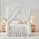 Canopy Bed Curtains - 4 Corners Post Ruffle Princess Bed Canopy Elegant Cozy Drape Netting 4 Opening Mosquito Net for Girls Adults Bedroom Beautiful Decoration - Easy Installation Twin White, 35"W x 78.7"L
