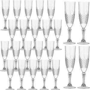 24PCS Plastic Champagne Flutes,7.1Oz Acrylic Clear Wine Glasses Goblets Reusable Drinking Champagne Glasses for Wedding ,Shatterproof and Disposable Cups Plastic Goblets Grand Event Party Supplies