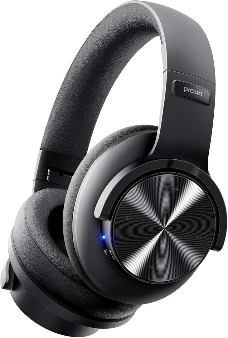 Picun B8 Bluetooth Headphones, 120H Playtime Headphone Wireless Bluetooth with 3 EQ Modes, Low Latency, Hands-Free Calls, Over Ear Headphones for Travel Home Office Cellphone PC Black