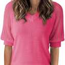 Dokotoo Women's Casual Short Sleeve Loose Crochet Tunic Tops Lightweight Knit Pullover Sweater Blouses (Pink, S)