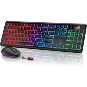 SABLUTE Wireless Keyboard and Mouse Backlit, Quiet Light Up Keys, Tilt Legs, Sleep Mode - Rechargeable USB Cordless Combo for Computer, iMac, PC, Laptop (Black)