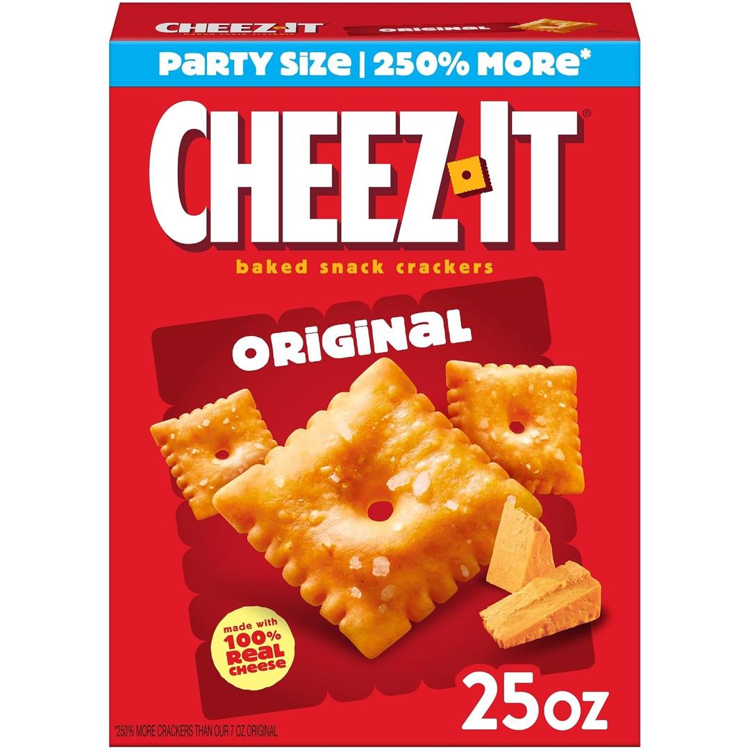 Cheez-It Cheese Crackers, Baked Snack Crackers, Lunch Snacks, Party Size, Original, 25oz Box (1 Box) (EXP 02/10/27)