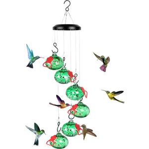 Charming Wind Chimes Hummingbird feeders for Outdoors Hanging ant and bee Proof,Never Leak,Perfect Garden Decor for Outside(Green)
