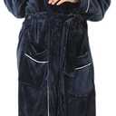 Robes for Women Plush Fleece Bath Robe Shawl Collar Long Robe Nightgown (S)