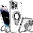 for iPhone 16 Pro Max Case with Strong Magnetic Ring Stand, Military-Grade Shockproof, 4 Airbag Corners Protective, Fit for MagSafe, Kickstand Phone Case for iPhone 16 Pro Max - Silver