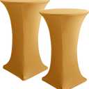 HolidayIdeas Cocktail Table Covers, 2 Pack - Fitted Stretch Spandex Square Corners Cocktail Tablecloths (Muster Yellow, Fit for 30"-32" Diameter x 43" Height Tables)