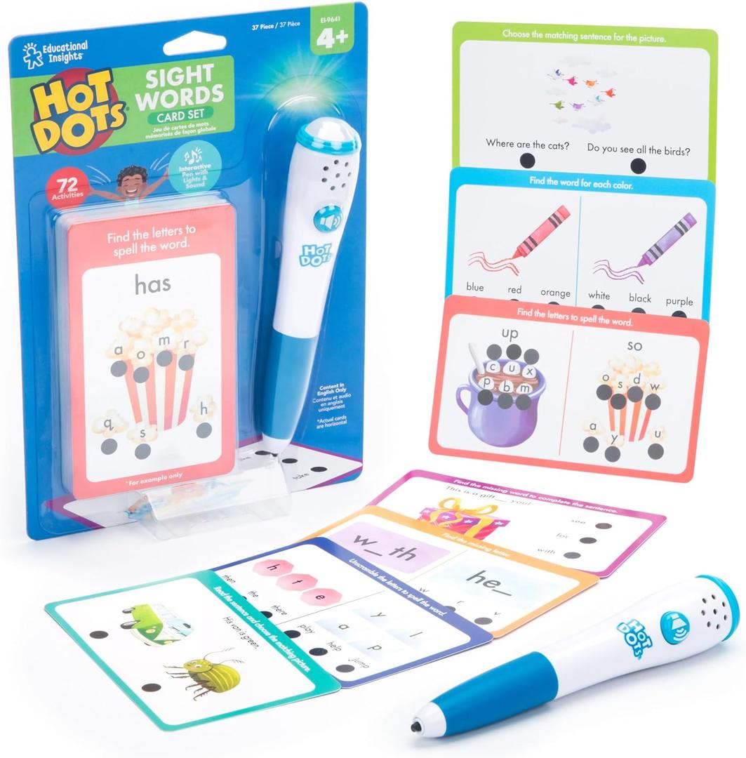 Educational Insights Hot Dots Sight Words Card Set - Learn to Read Activities for Kids, Includes 26 Double-Sided Cards, Reading Games, Reading Tools, Gift for Ages 4+