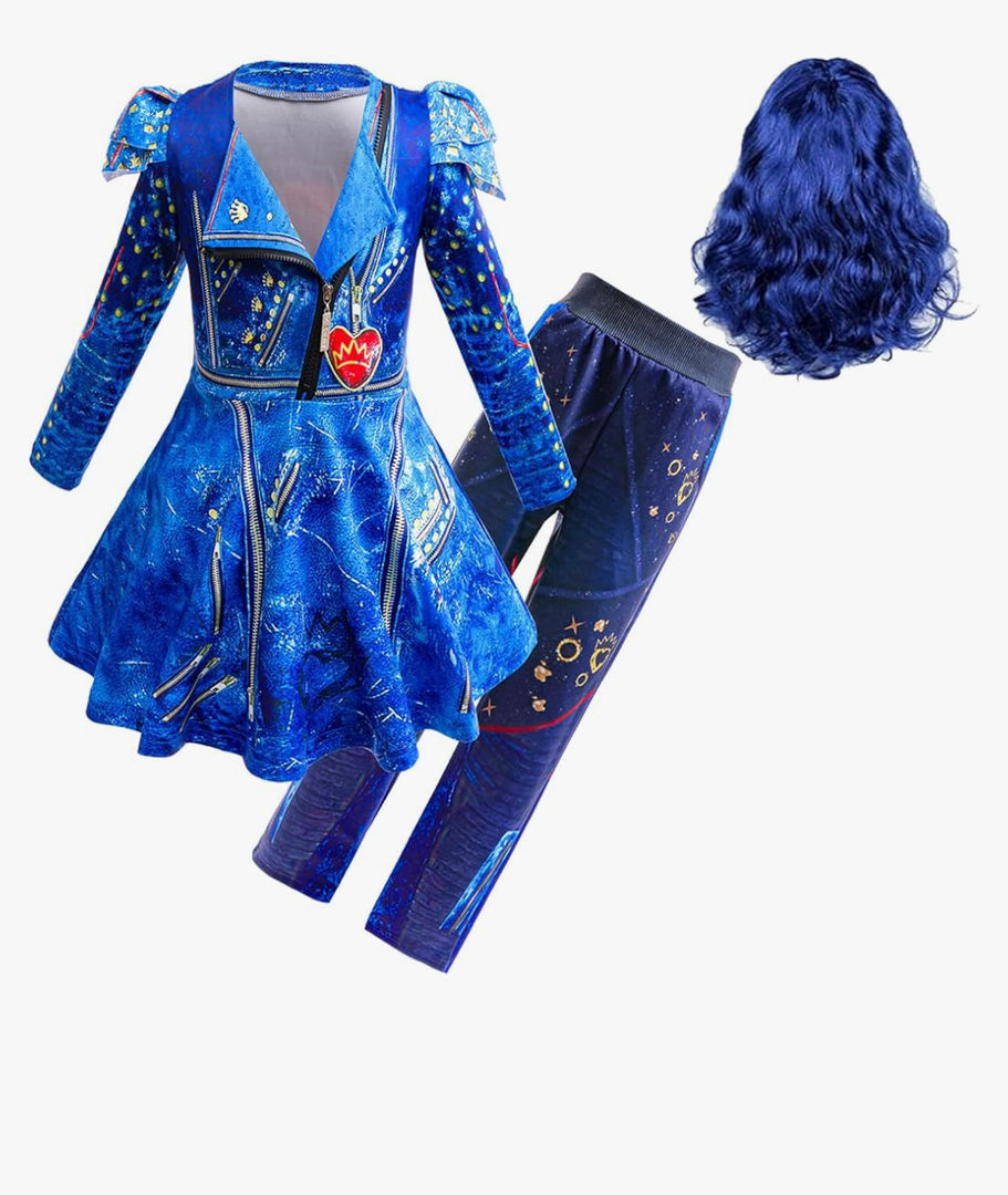 Mal Costume for Girls Cosplay Evie Outfit Jacket Pant with Wig Set Villian Kids Princess Halloween Party Dress Up Size 140 Mal Costume for Girls Cosplay Evie Outfit Jacket Pant with Wig Set Villian Kids Princess Halloween Party Dress Up Size 140