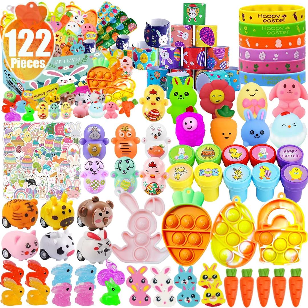 Dilycery 122 Pcs Easter Egg Fillers for Kids, Easter Egg Stuffers Party Favors for Kids, Prefilled Easter Eggs Treasure Box Toys for Classroom Prizes for Kids, Bulk Tiny Toys for Gifts