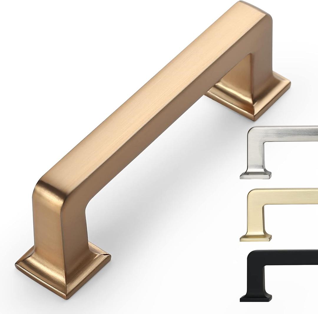 10 Pack 3 Inch Cabinet Handles - Champagne Bronze Cabinet Pulls for Kitchen and Dresser (3"/76MM Hole Center)