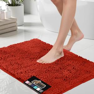 GORILLA GRIP Bath Rug Mat 30x20, Thick Soft Absorbent Chenille, Quick Dry Microfiber Mats, Rubber Backing Machine Washable Shower Floor Rugs, Bathmat Runner, Bathroom Accessories Decor, Sunset Orange