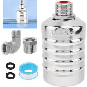 Float Valve, 304 Stainless Steel 1/2inch to 3/4inch Auto Fill Shut Off Water Float Valves Fully Automatic Water Level Control for Water Tank, Pool, Tower, Livestock Troughs