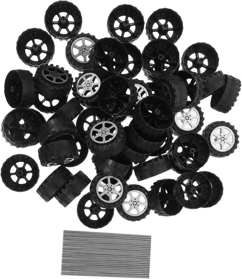 1set Plastic Toy Car Wheels and Model Axles for Crafts Round Wheels Axle for Boy Girl Handmade Projects and Model Making