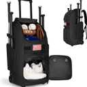 Rolling Baseball Bag with Wheels, 60L Capacity Wheeled Softball bag with Shoe Compartment for Youth & Adult, Bat bag with Hidden Straps,Fence Hook,Holds 4 Bat, Helmet, Glove