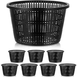 Weysat 8pcs Pond Plant Baskets Hydroponic Baskets 8.3 Inch Round Aquatic Plant Net Pot Large Plastic Net Container Black Mesh Pond Container for Hydroponics Live Aquarium Nursery Grow