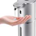Automatic Liquid Soap Dispenser 12.8oz, Rechargeable & 6 Levels Soap Adjustable with Digital Display, Wall Mount, Waterproof, Touchless Hand/Dish Soap Dispenser for Kitchen, Bathroom, Hotel (Silver)