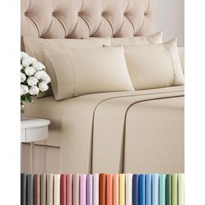 King 6 Piece Sheet Set - Comfy Breathable & Cooling - Ultra Soft Hotel Luxury Bedding Set with 8-16 Inch Deep Pockets - 1 Flat & 1 Fitted Sheet & 4 Pillowcases - Cozy, Wrinkle Free & Easy Care - Wheat