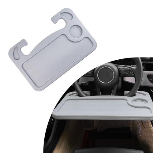 Dickno Car Steering Wheel Desk, Multipurpose Auto Steering Wheel Tray with Drink Holder, Steering Wheel Food Tray for Eating, Universal Vehicle Travel Accessories for Constant Travelers (Gray)