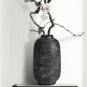 Large Ceramic Vase, Farmhouse Flower Vase for Home Decor - Rustic Vintage Table Vase for Living Room, Kitchen, Bedroom, Office, Bookshelf, Coffee or Dining Table Decor（10.8“ Black Bronze）