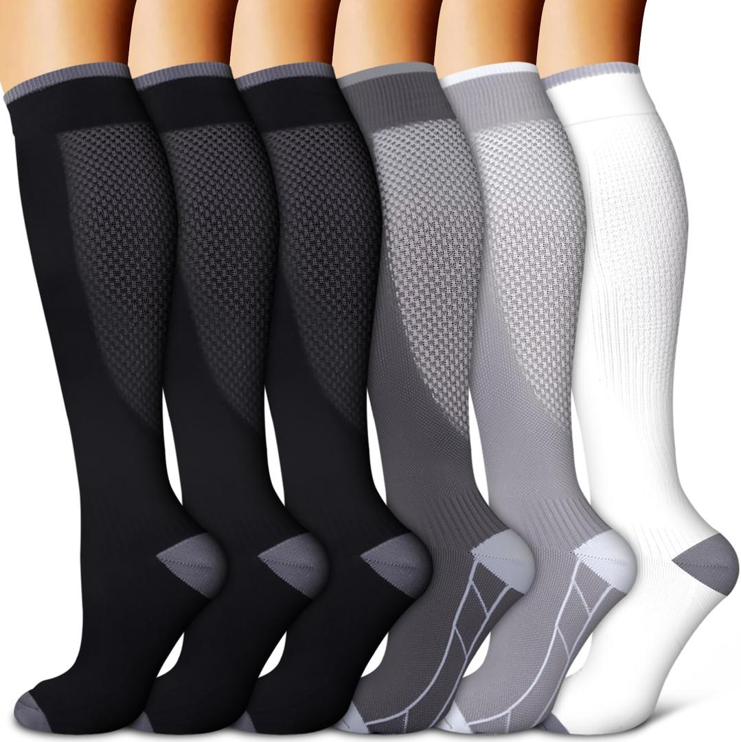 Copper Compression Socks for Women & Men (6 pairs) - Best Support for Nurses, Running, Hiking, Recovery (Small-Medium, 05 Black/Black/Black/Gray/Gray/White)