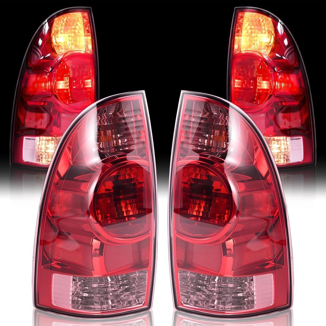 LED Tail Light Assemblies Compatible with 2005-2015 Toyota Tacoma, Left & Right Side Taillights Rear Brake Signals w/Bulbs and Harness, Replaces 81550-04150 81560-04150 (Red)