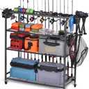 Heavy Duty Fishing Rod Rack, Fishing Organizer for Garage, Fishing Gear Holder for Garage with Movable Wheels