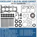 CPW13795 Cylinder Engine Head Gasket Set Fits for Hyundai ELantra Tucson 2011-2020 1.8L 2.0L Fit for KIA Forte Soul 2012-2018 1.8L 2.0L with Cylinder Head Bolt Set # ES72486
